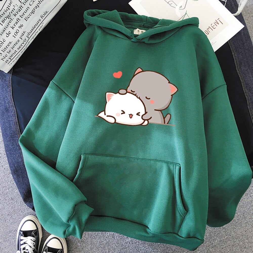 Pepper and Salt Cat Sharing Love Hoodie | ventumra