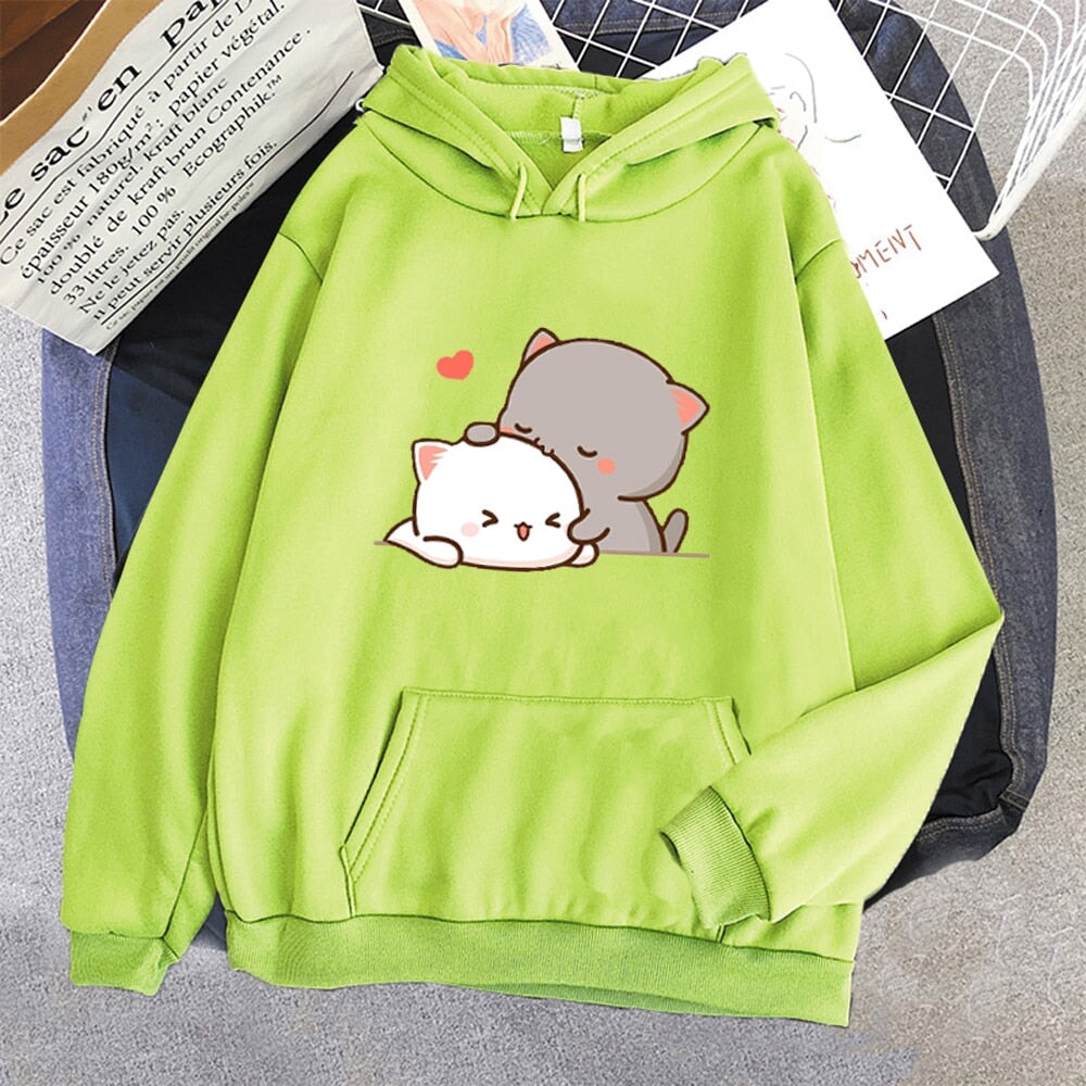 Pepper and Salt Cat Sharing Love Hoodie | ventumra