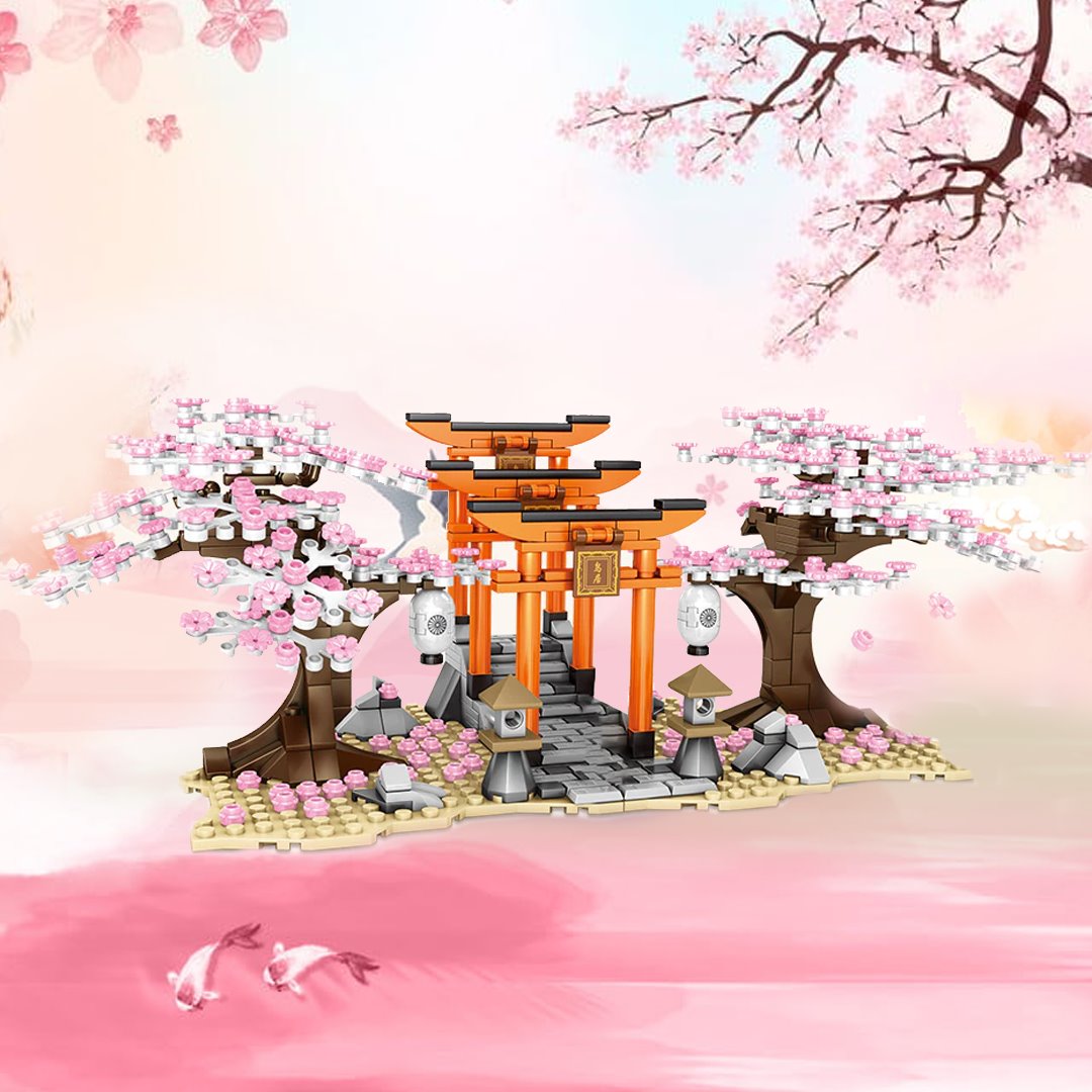 Romantiske japanske torii-porte med kirsebærblomstrende træer – byggesæt | særudgave | ventumra