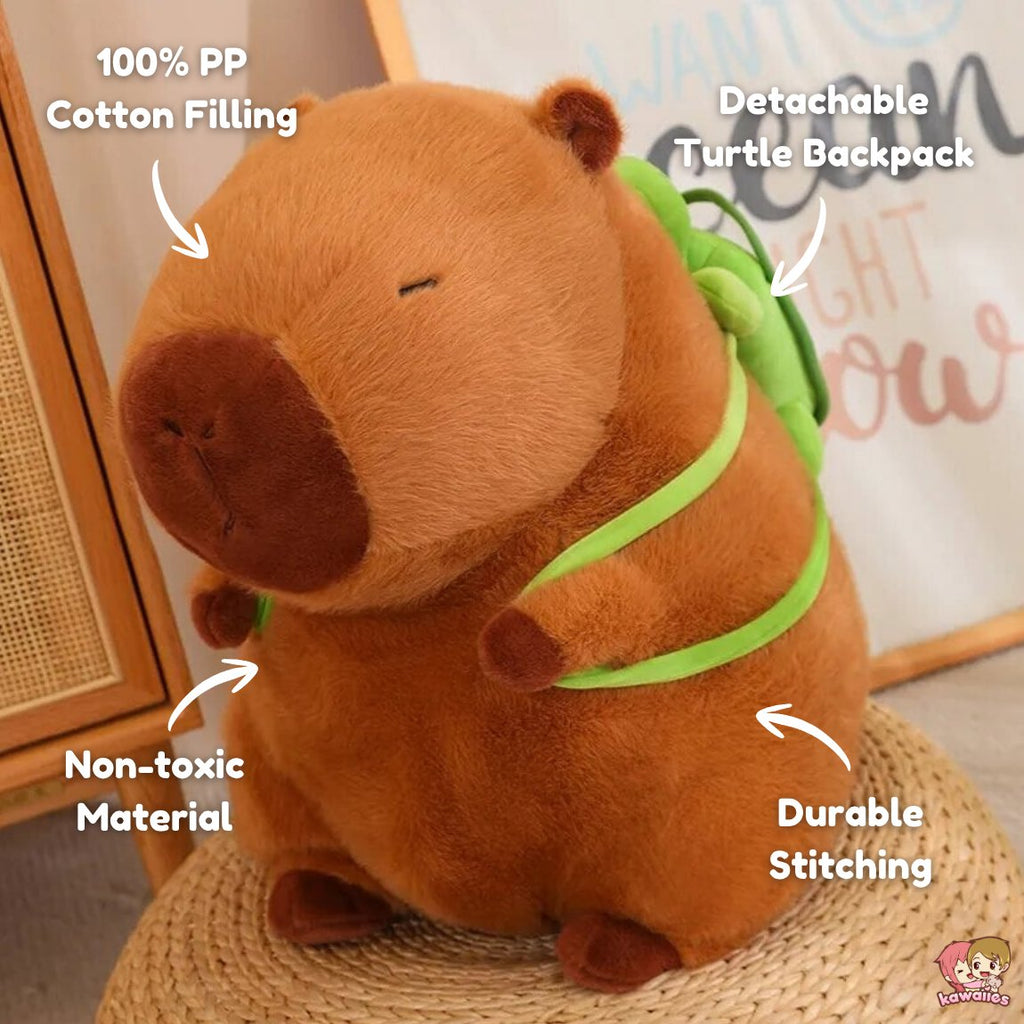 Peluche adorabili di capibara con guscio da tartaruga e zaino | ventumra