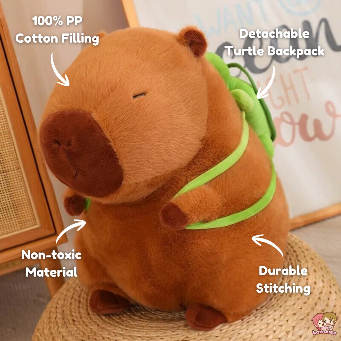 Peluche adorabili di capibara con guscio da tartaruga e zaino | ventumra