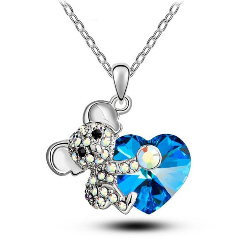 Sterling Silver Koala Heart Crystal Pendant | ventumra