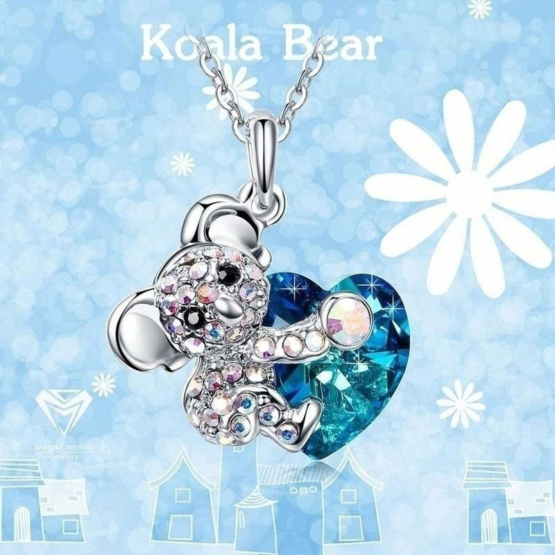 Sterling Silver Koala Heart Crystal Pendant | ventumra