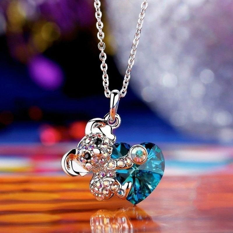 Sterling Silver Koala Heart Crystal Pendant | ventumra