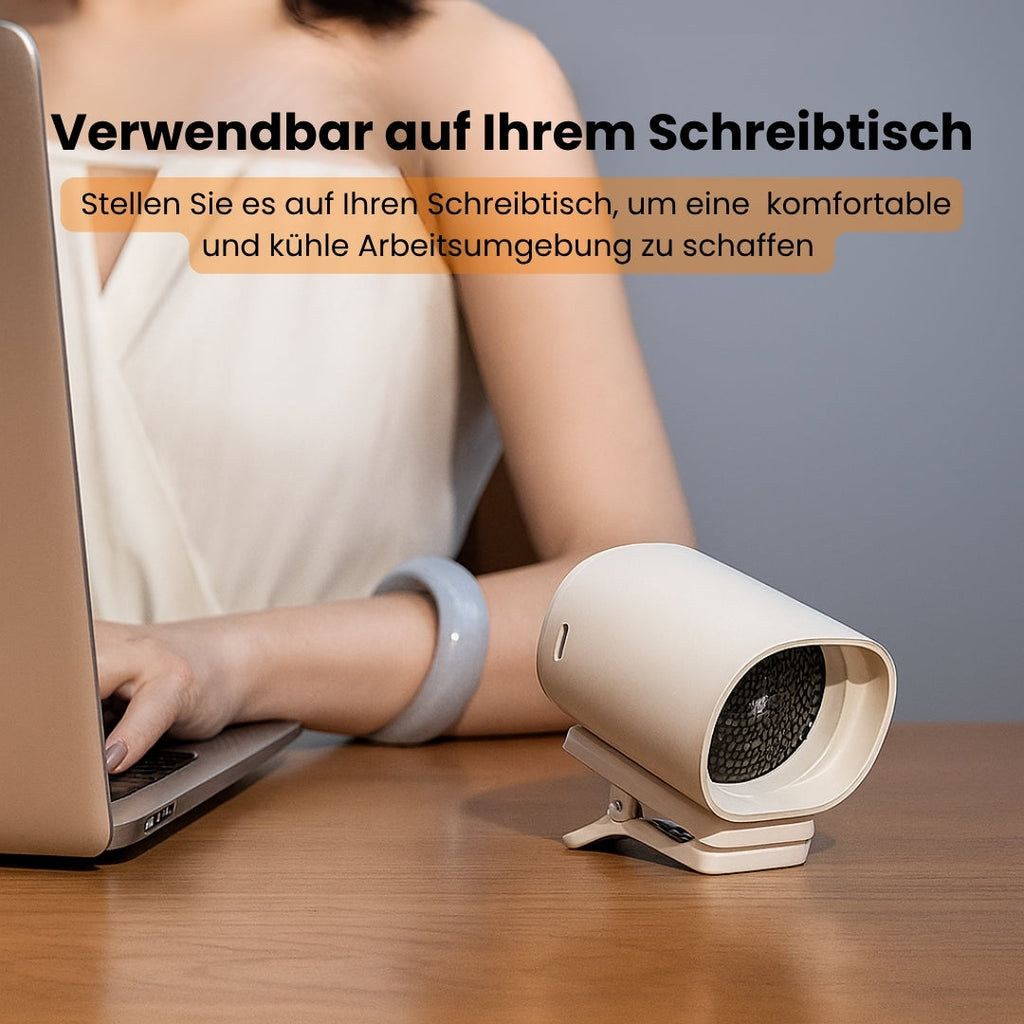 KühlBuddy Mini Clip Fan — 100 Speeds, 360° Rotation, LED Display