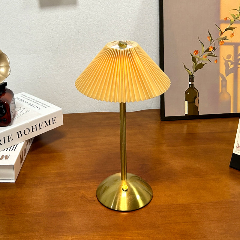 Astraeon Portable Cordless USB Rechargeable LED Lamp With Pleated Shade
