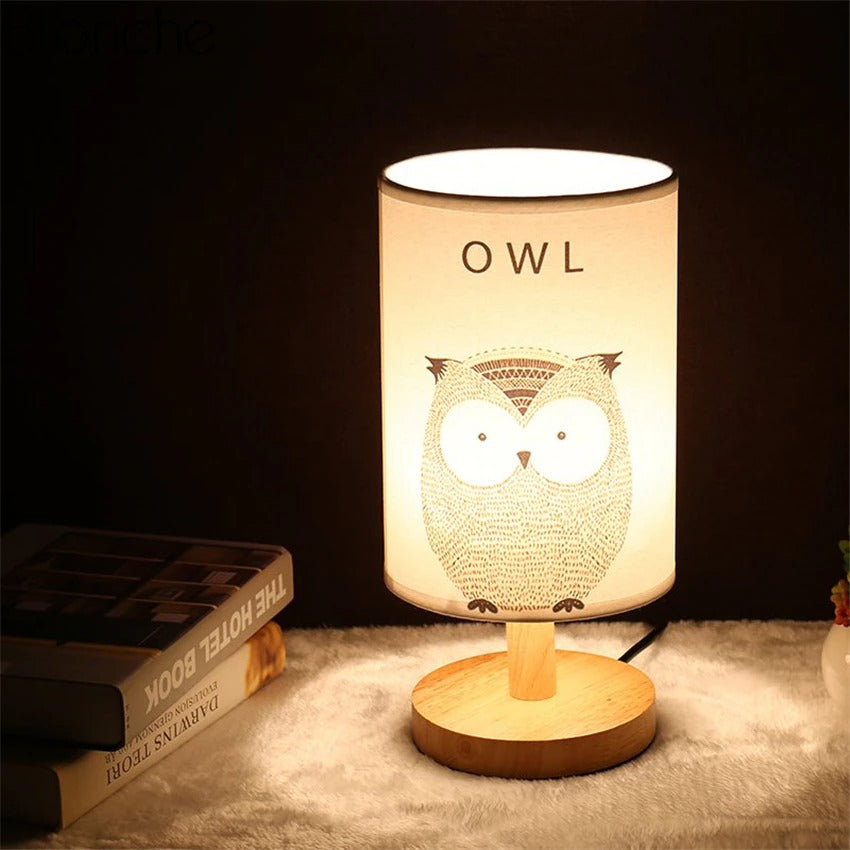 Lunara | Vintage Wooden Bedside Lamp with Animal Shade