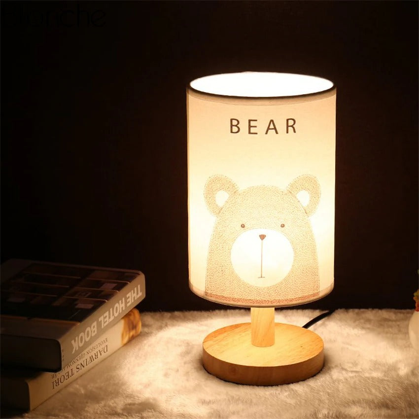 Lunara | Vintage Wooden Bedside Lamp with Animal Shade