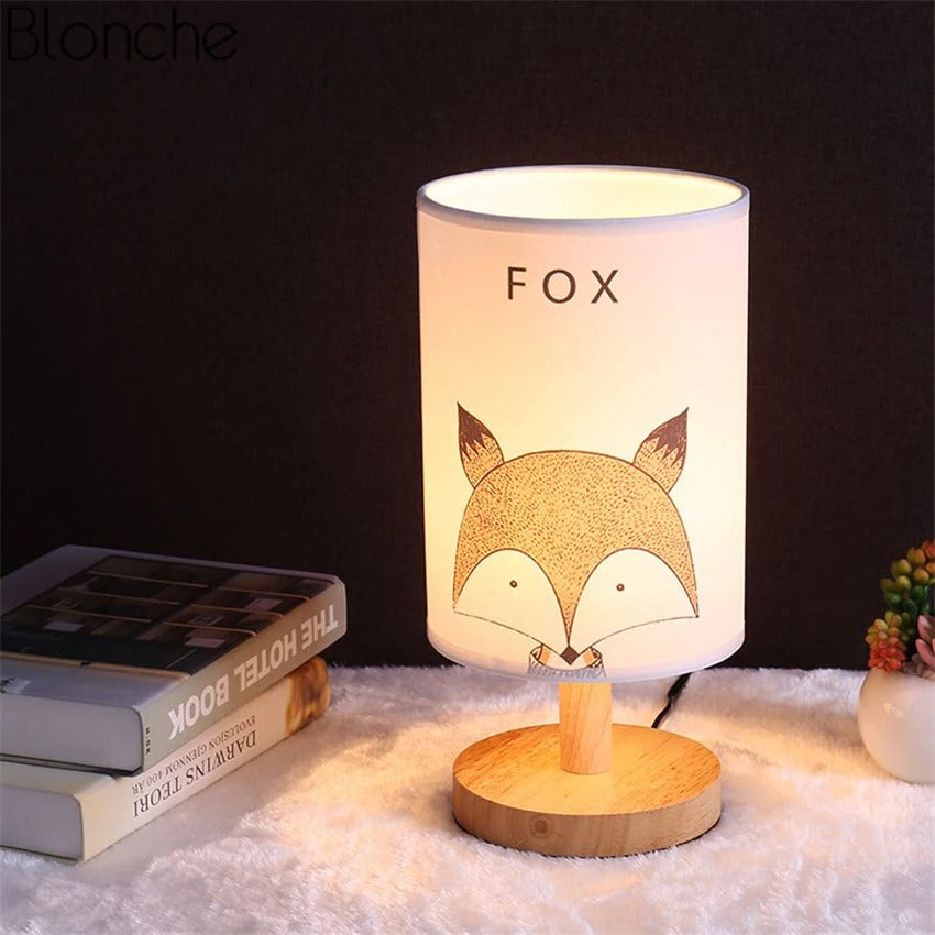 Lunara | Vintage Wooden Bedside Lamp with Animal Shade