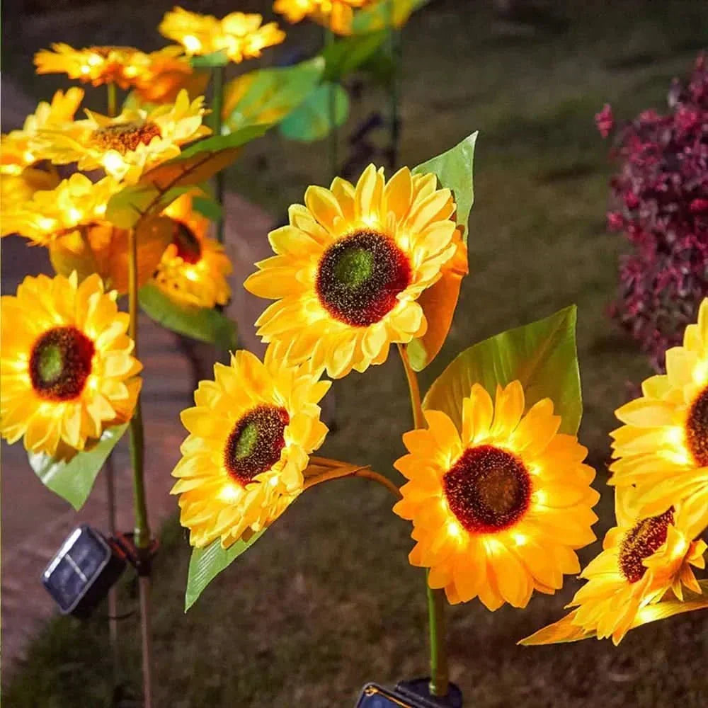 Vanntett solcelledrevet solsikkelampe — botanisk silhuett, automatisk belysning