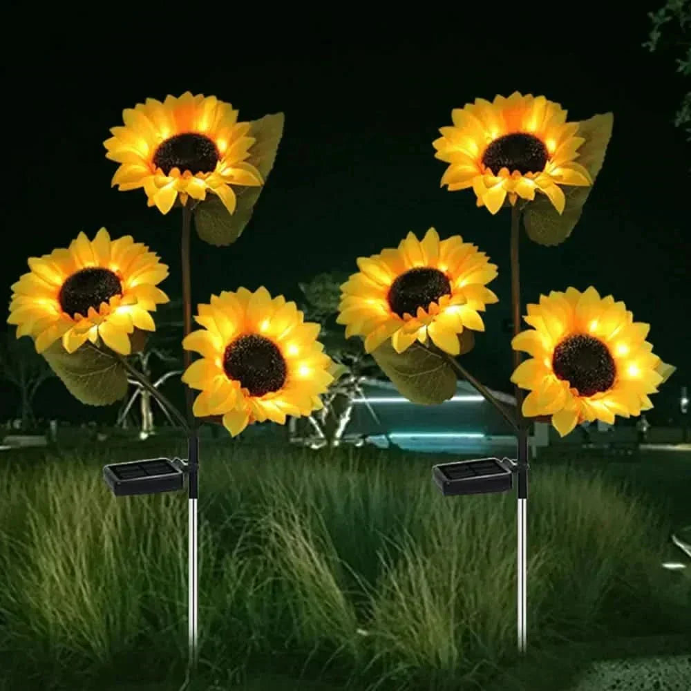 Vanntett solcelledrevet solsikkelampe — botanisk silhuett, automatisk belysning