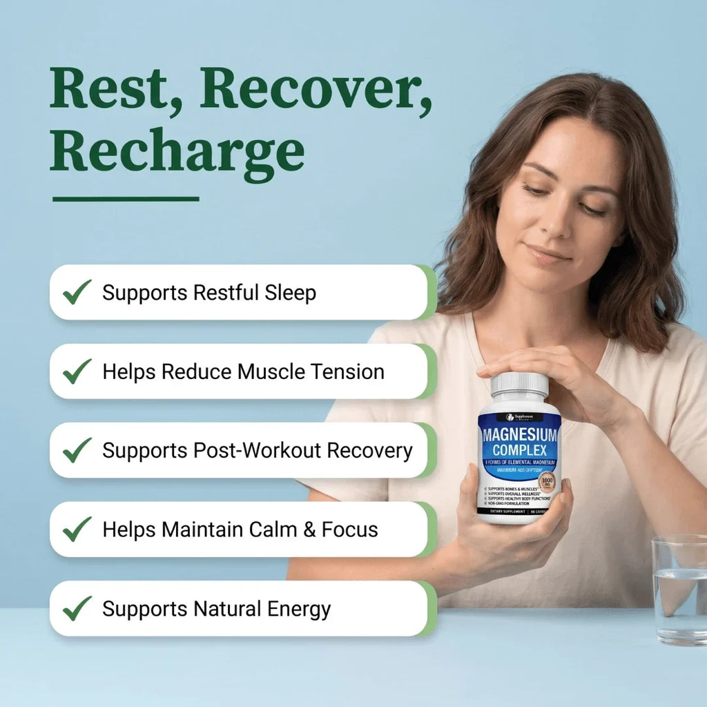 Magnesium Complex 8-in-1: 1000 mg:n täyden spektrin tuki uneen, lihaksille ja energiantuotantoon