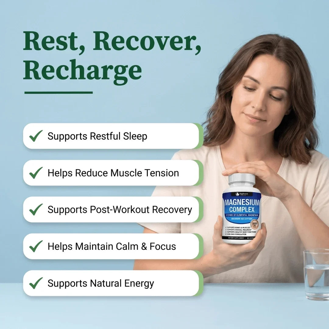 Magnesium Complex 8-in-1: 1000 mg:n täyden spektrin tuki uneen, lihaksille ja energiantuotantoon