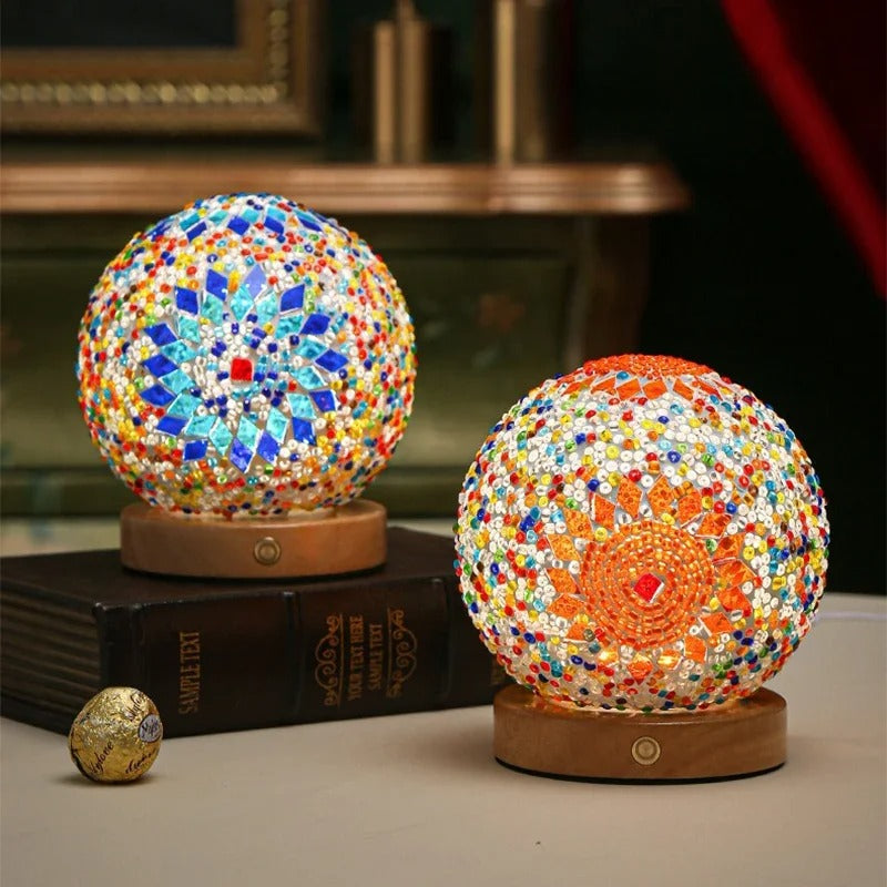 Lunaria Boho Stained Glass Desk Lamp With USB Dimmer