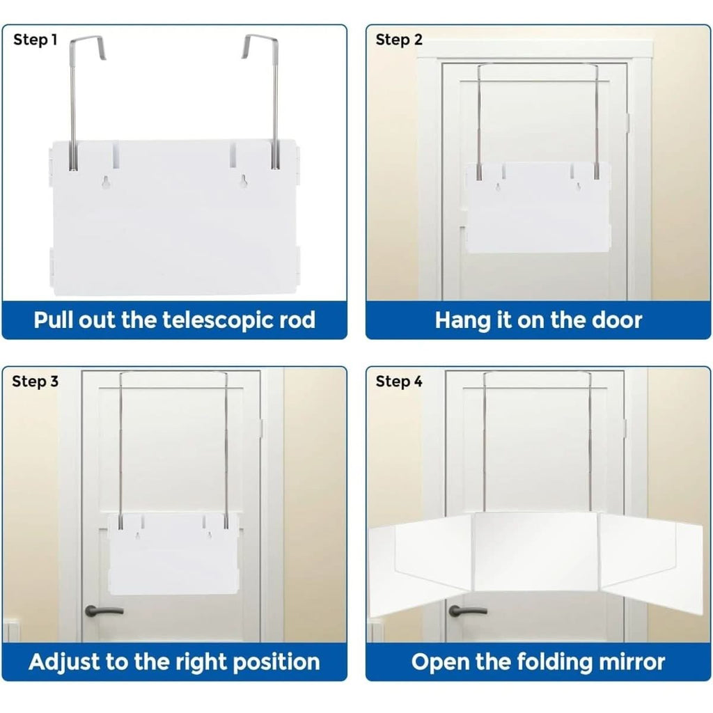 Trivexa 3-Way Foldable Vanity Mirror — Wall Mount Hook, Tri-Panel Layout, Adjustable Angles
