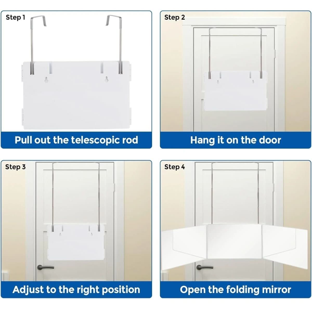 Trivexa 3-Way Foldable Vanity Mirror — Wall Mount Hook, Tri-Panel Layout, Adjustable Angles