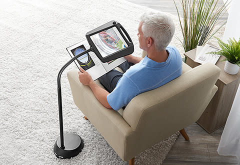 Hands-Free Full-Page Floor Magnifying Lamp with LED Lights