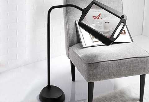 Hands-Free Full-Page Floor Magnifying Lamp with LED Lights