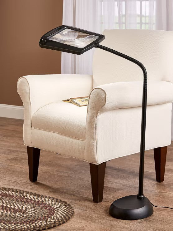 Hands-Free Full-Page Floor Magnifying Lamp with LED Lights