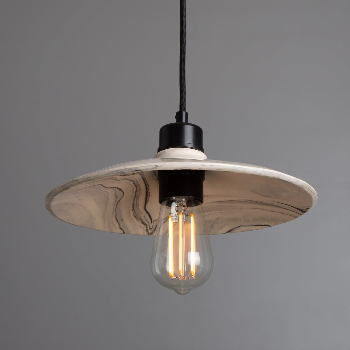 Elara Marble Ceramic Pendant Light 28cm Black Cable