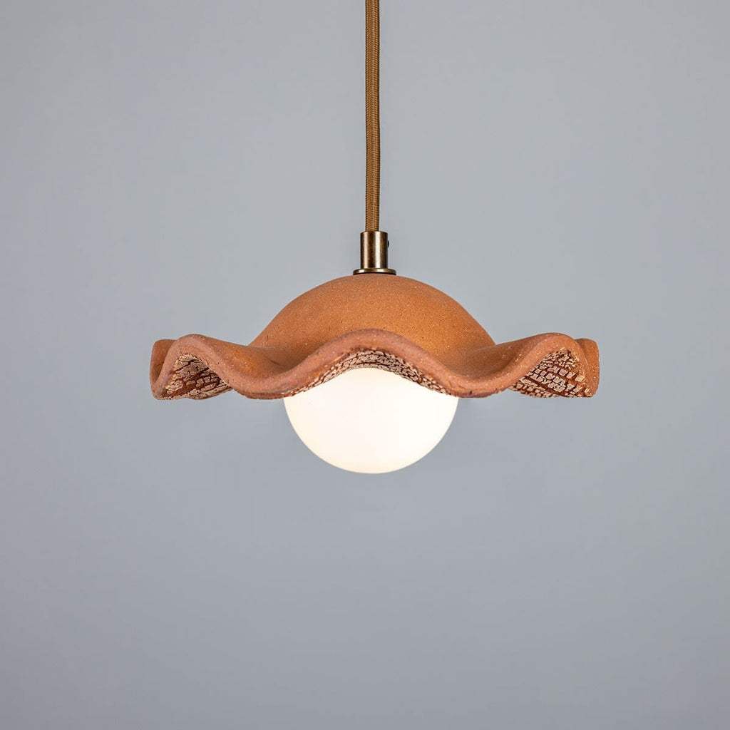 Lyrea Red Iron Wavy Ceramic Pendant Light Opal Glass Globe
