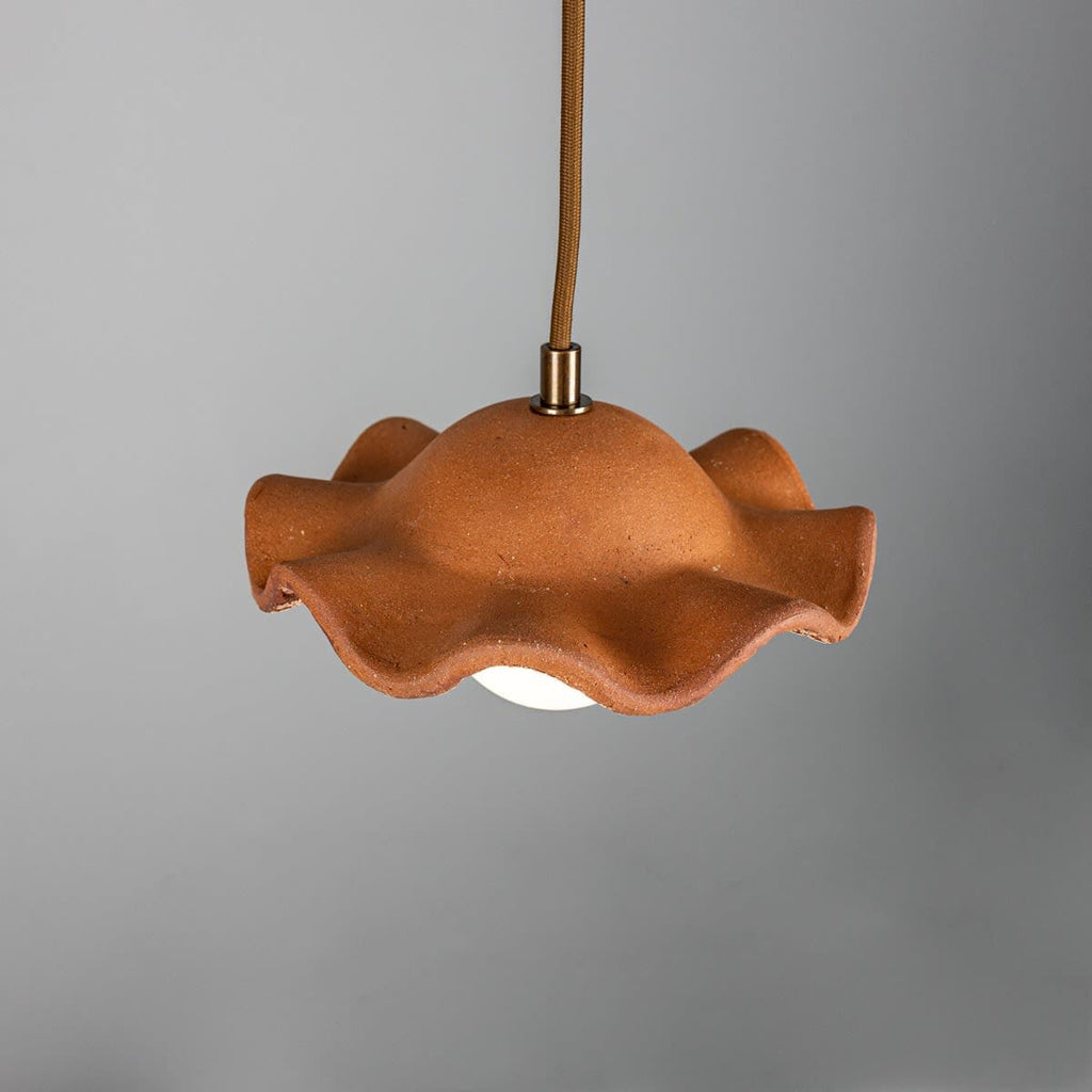 Lyrea Red Iron Wavy Ceramic Pendant Light Opal Glass Globe