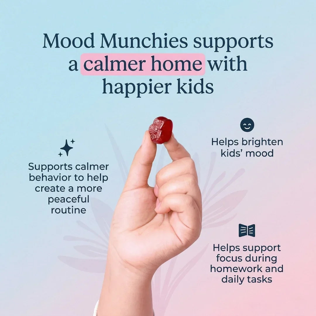 Gumové bonbony Mood Munchies se šafránem: klidné soustředění a emoční rovnováha pro děti