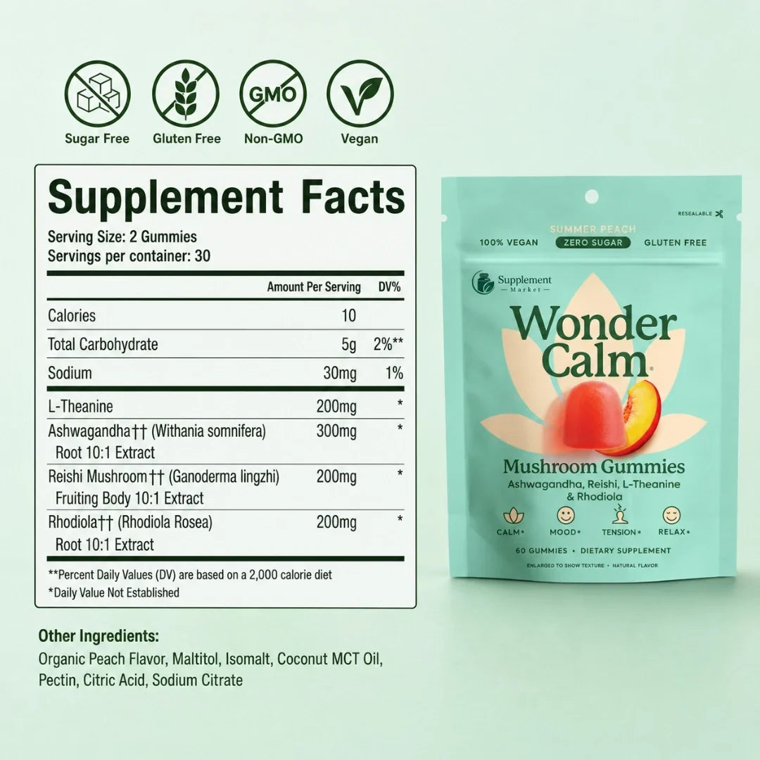 Gommine Wonder Calm ai funghi: ashwagandha, reishi e supporto alla concentrazione
