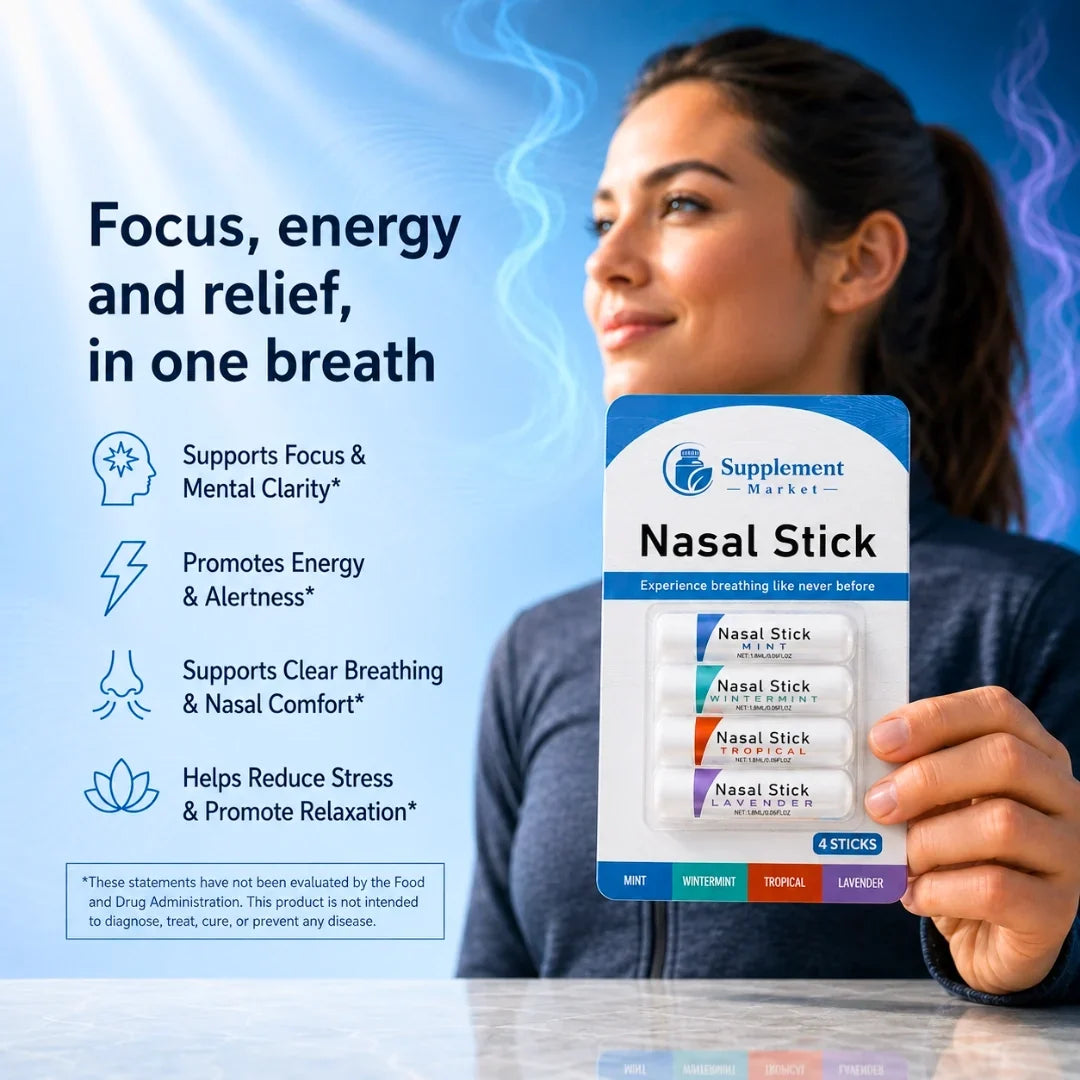 Paquete de 4 inhaladores nasales de aceites esenciales: concentración instantánea, respiración despejada y calma profunda
