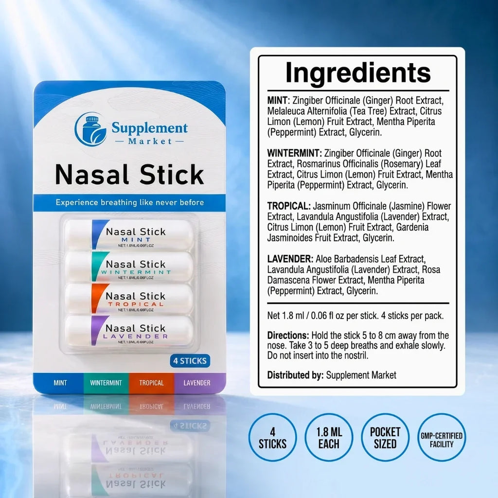 Paquete de 4 inhaladores nasales de aceites esenciales: concentración instantánea, respiración despejada y calma profunda