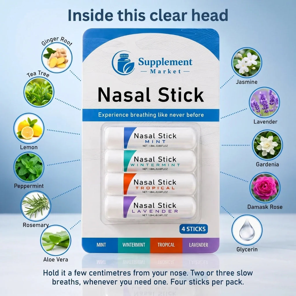 Paquete de 4 inhaladores nasales de aceites esenciales: concentración instantánea, respiración despejada y calma profunda