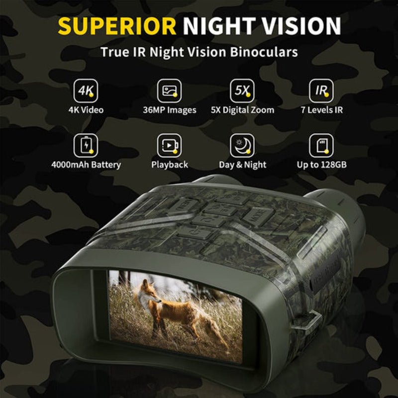 LumaGuard Digital Infrared Night Vision Binoculars — 4K Resolution, 36MP Camera, 3-Inch TFT Monitor