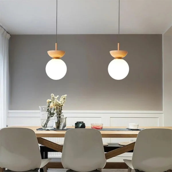 Norrin Nordic Half-Wood Pendant Light With Water-Transfer Wood Finish