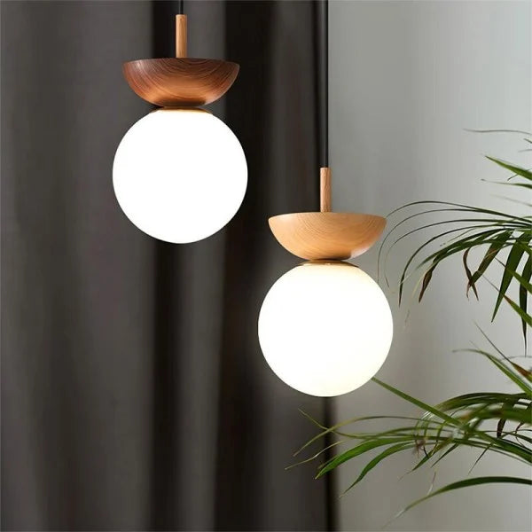 Norrin Nordic Half-Wood Pendant Light With Water-Transfer Wood Finish