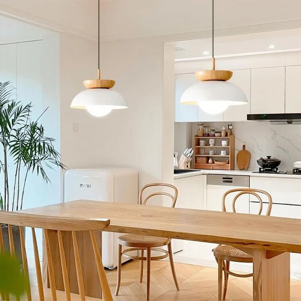 Norrin Nordic Half-Wood Pendant Light With Water-Transfer Wood Finish