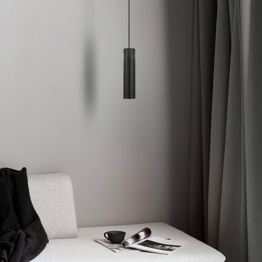 Nordic Ash Wood Pendant Light in Matte Black Finish