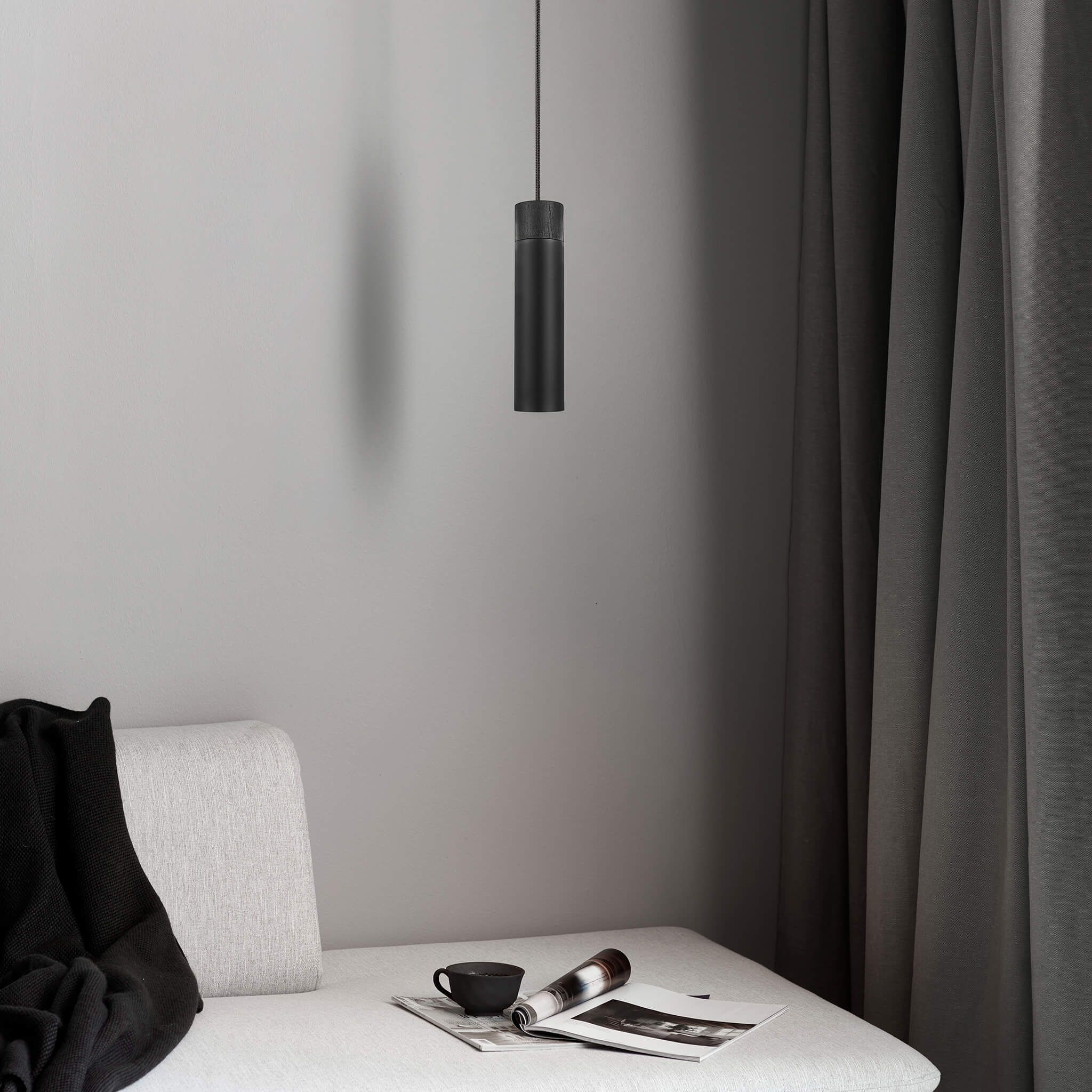 Nordic Ash Wood Pendant Light in Matte Black Finish