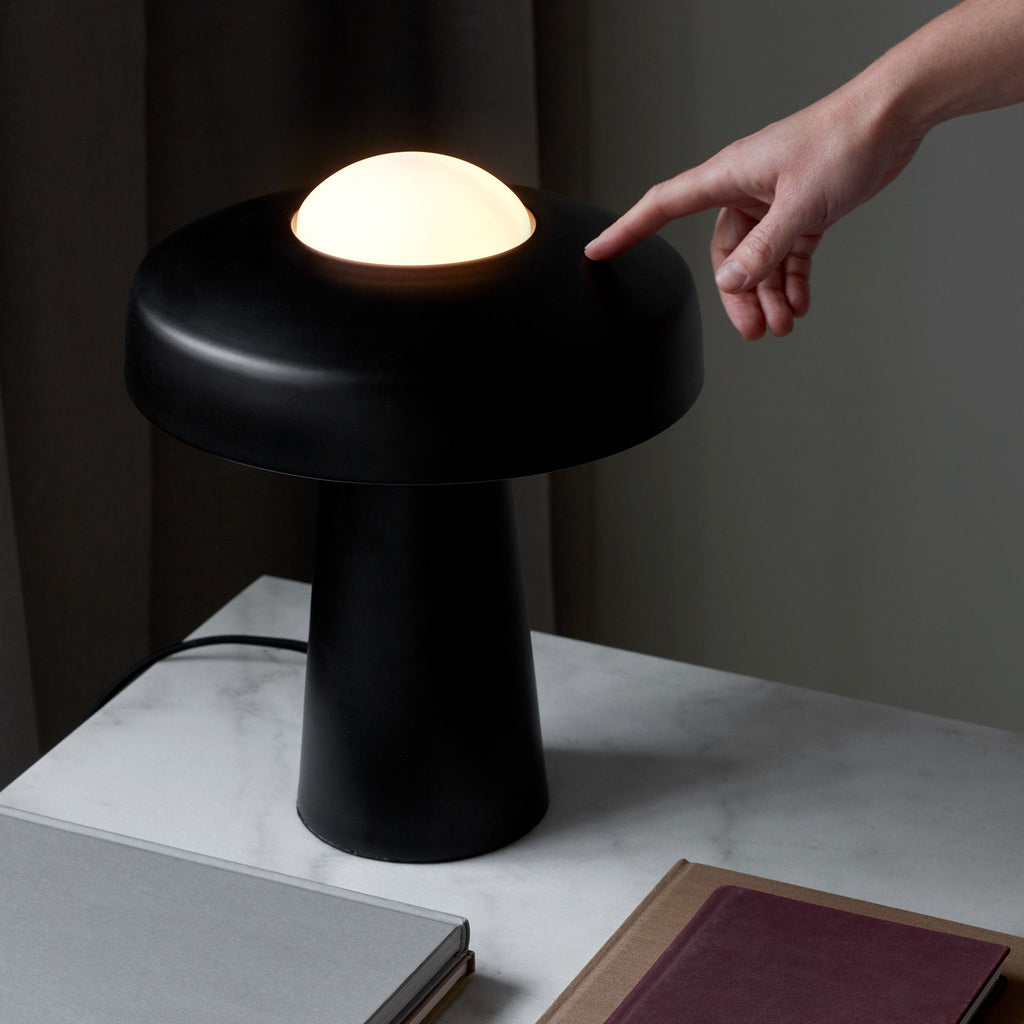 LumaTime Table Lamp Matte Metal And Glass Built In On Off