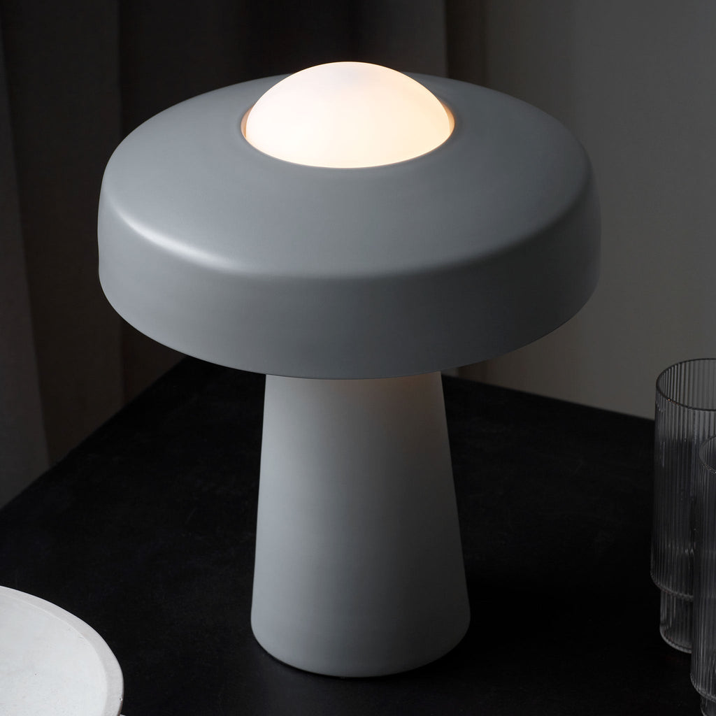 LumaTime Table Lamp Matte Metal And Glass Built In On Off