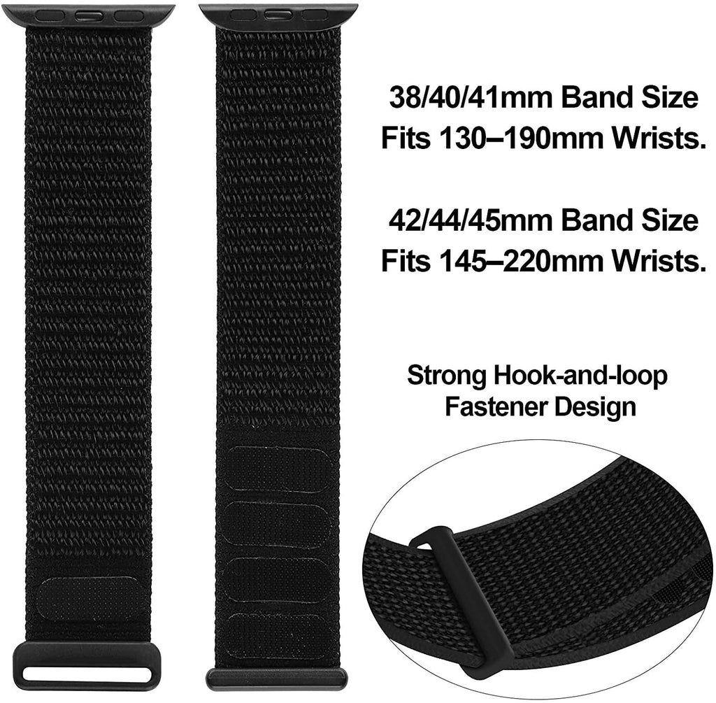 Nylonowy pasek do zegarka Apple Watch z zapięciem na rzep, czarna wersja | Ventumra