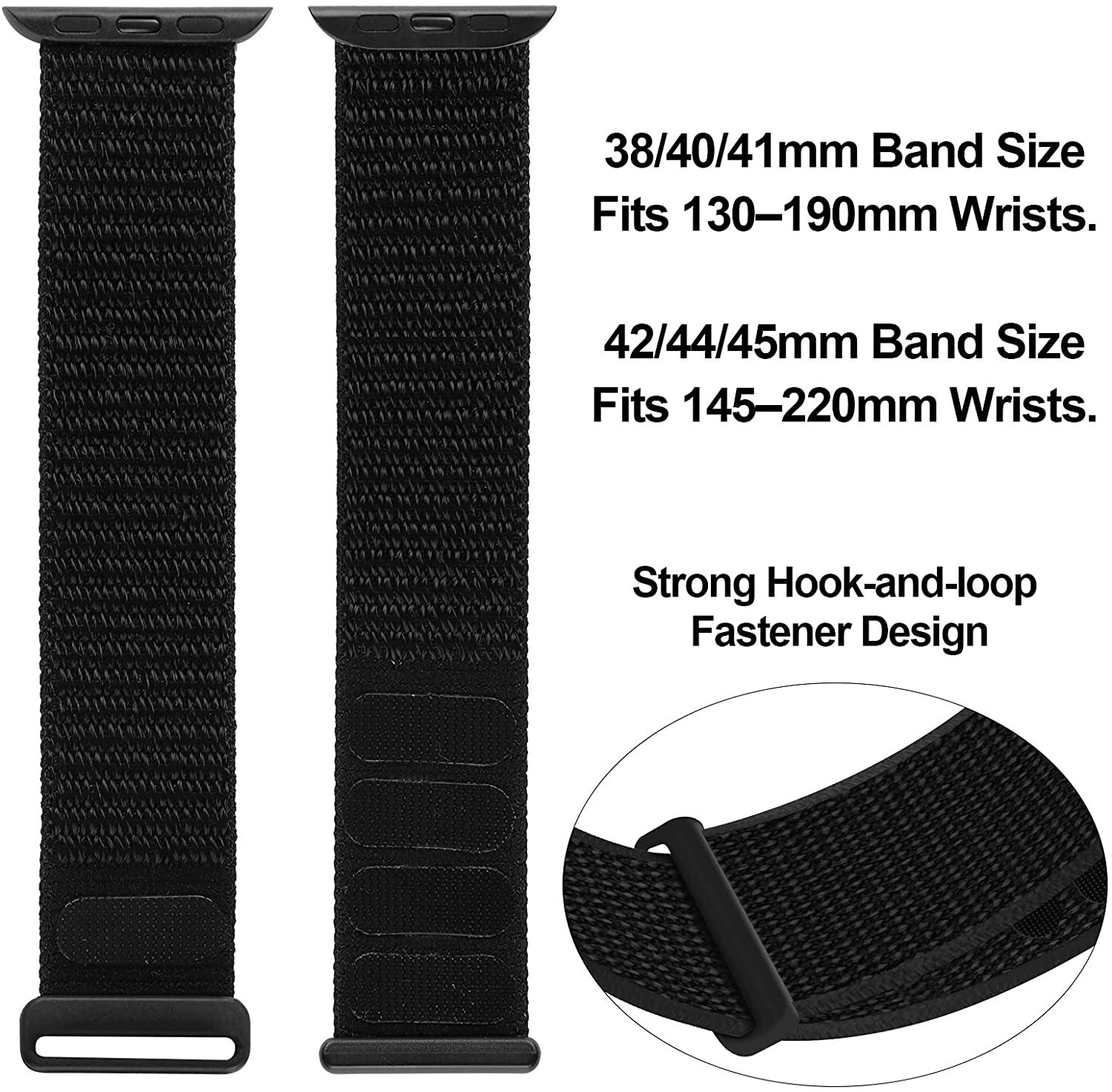 Nylonowy pasek do zegarka Apple Watch z zapięciem na rzep, czarna wersja | Ventumra