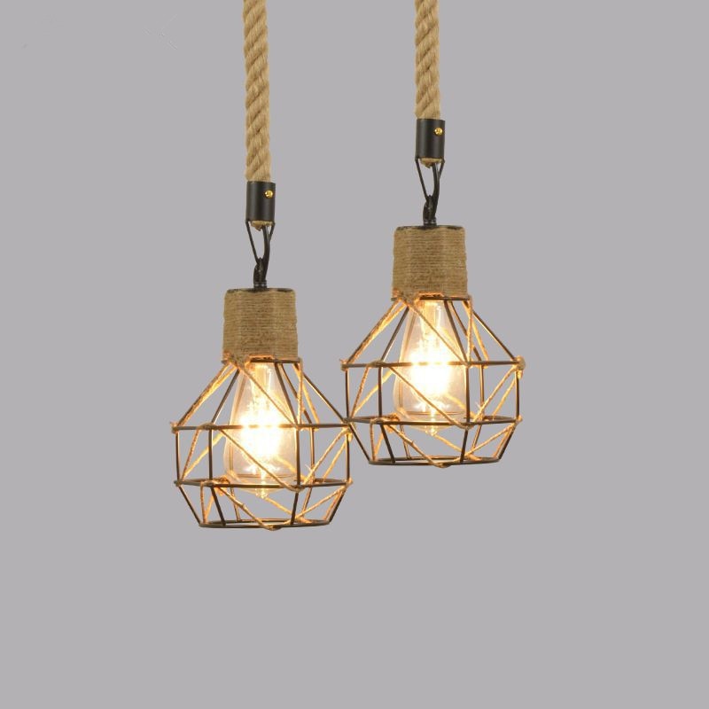 Lumencrest Rope Farmhouse Pendant Light With Iron Cage