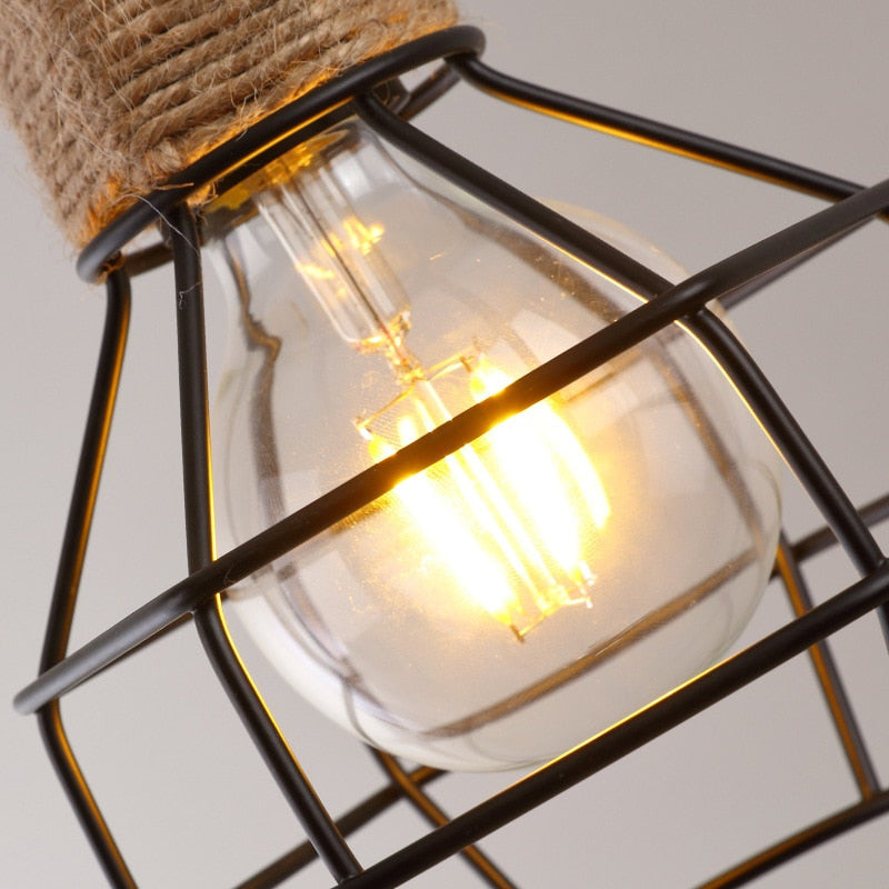 Lumencrest Rope Farmhouse Pendant Light With Iron Cage