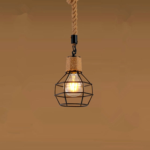 Lumencrest Rope Farmhouse Pendant Light With Iron Cage
