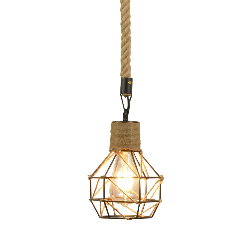 Lumencrest Rope Farmhouse Pendant Light With Iron Cage