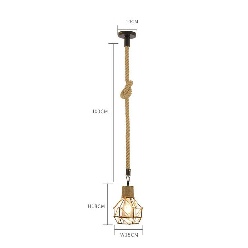 Lumencrest Rope Farmhouse Pendant Light With Iron Cage