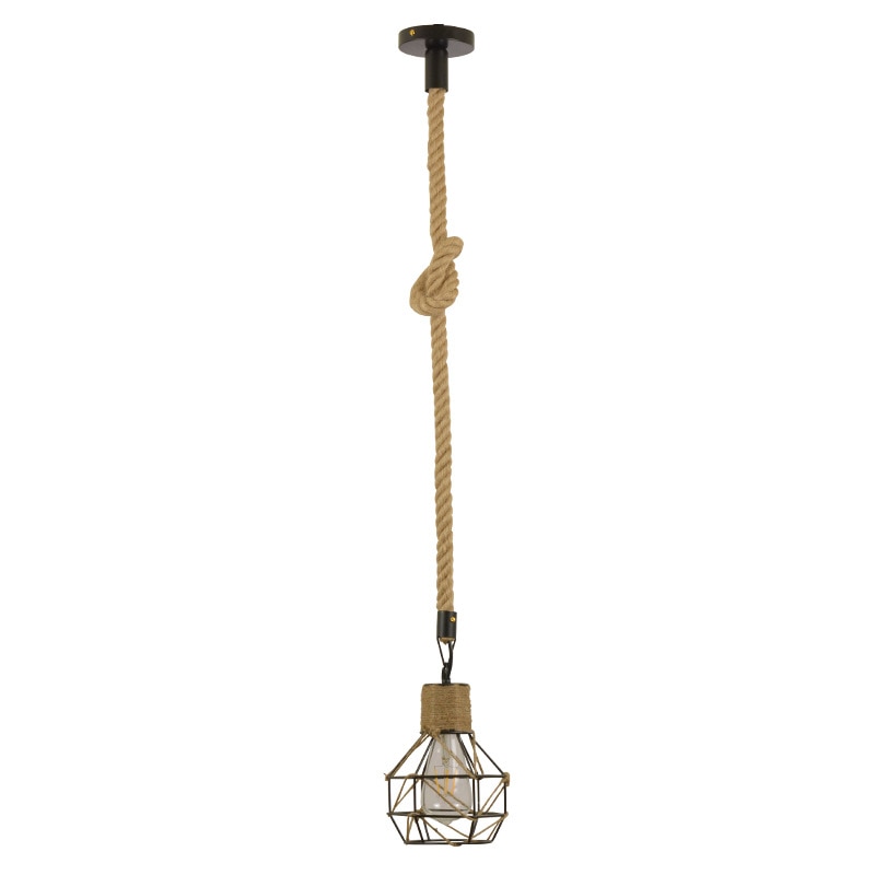 Lumencrest Rope Farmhouse Pendant Light With Iron Cage