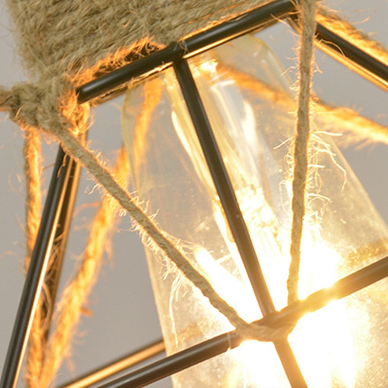 Lumencrest Rope Farmhouse Pendant Light With Iron Cage