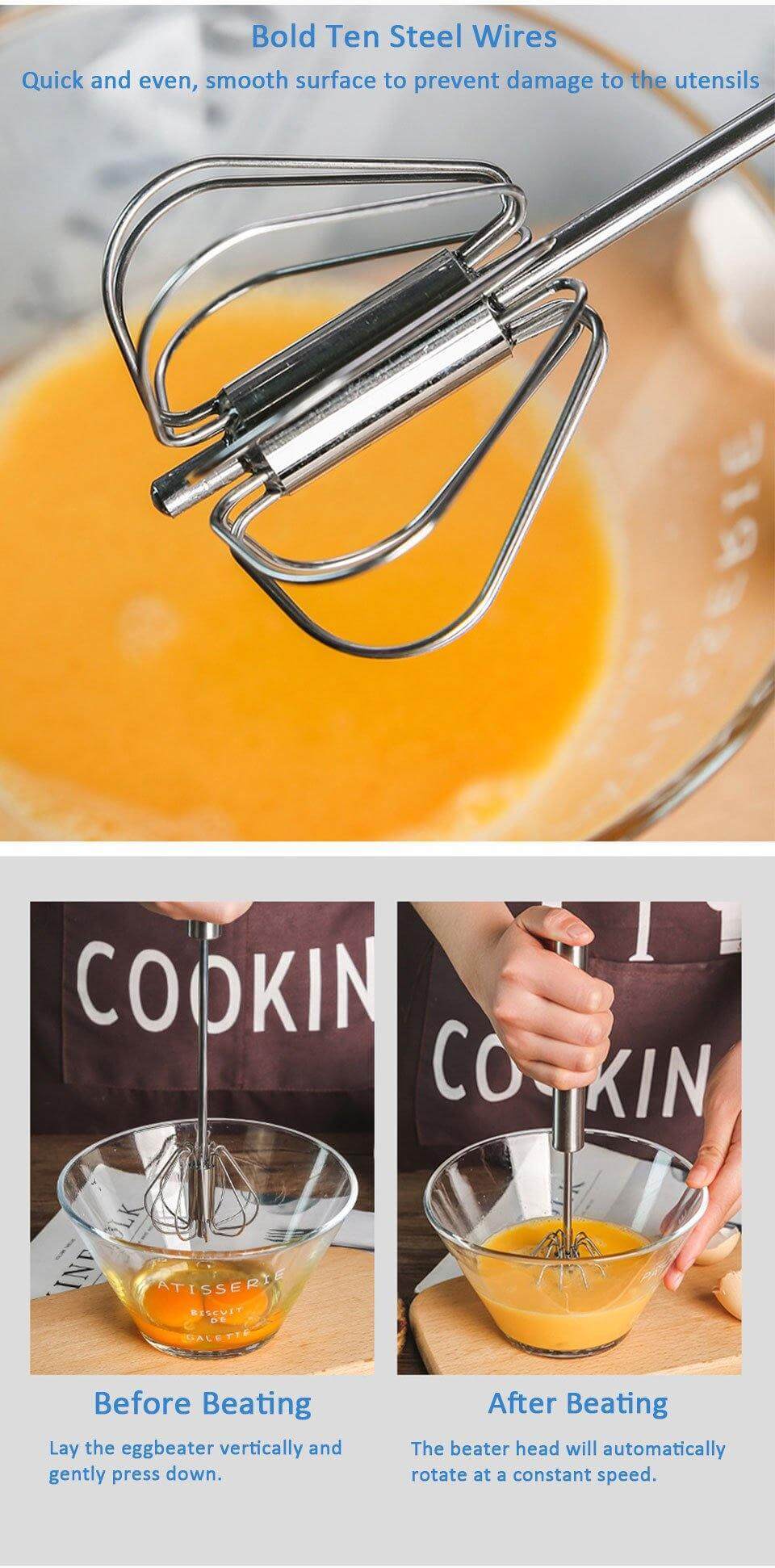 MixMaster Stainless Steel Whisk — Splash-Free Sauce & Egg Mixing