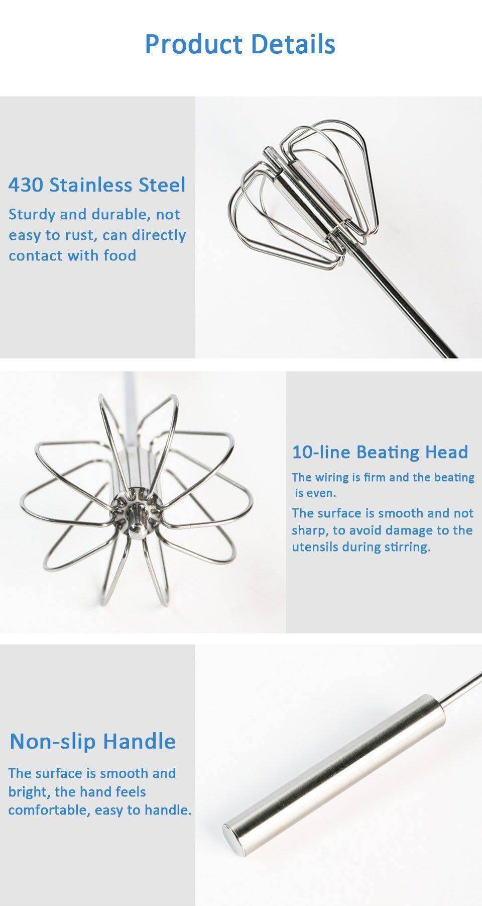 MixMaster Stainless Steel Whisk — Splash-Free Sauce & Egg Mixing